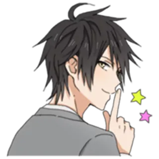 😏 anime, character, finger to lips, illustration, male, man telegram sticker