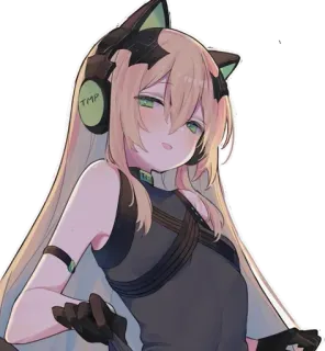 😍 TMP anime girl, headphones, cat ears, blonde hair, cute, smug, anime whatsapp sticker