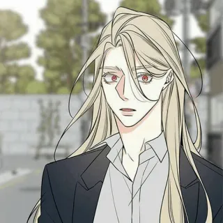 🧬 pelo largo, anime, hombre, traje, rubio telegram sticker