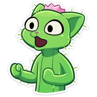 🥳 cactus, chat, plante, animal, dessin animé, autocollant telegram sticker