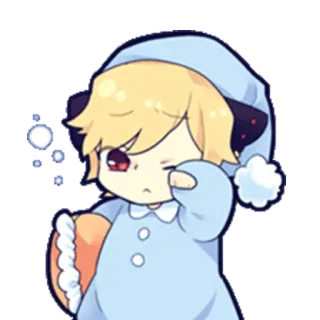 😴 Anime, Sonolento, Fofo, Chibi, Kawaii, Desenho animado, Pijama, Roupa de dormir whatsapp sticker