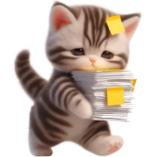 😪 고양이, 새끼 고양이, 귀여운, 서류, 일, 동물 telegram sticker