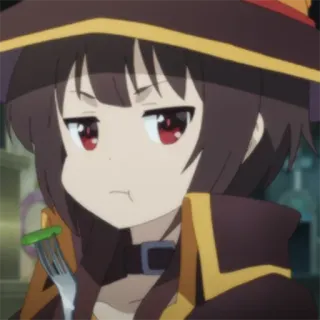 😑 Megumin Konosuba anime, character, girl, eating, cute telegram sticker