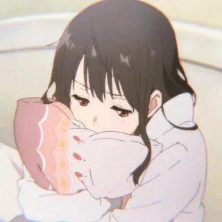 🚀 Anime, Garota, Triste, Chorando, Abraço, Almofada telegram sticker