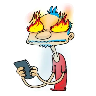 🤯 zirytowany, sfrustrowany, telefon, kreskówka, płomienie, oczy, stres, zły telegram sticker