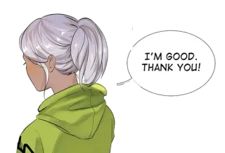 🙂 I'M GOOD. THANK YOU! osoba, dziękuję, dobrze, kreskówka telegram sticker