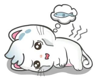 🤢 cat, sad, dreaming, fish, cute, cartoon telegram sticker