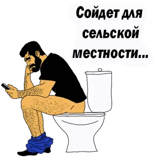 👌 Сойдет для сельской местности... toilet, man, telefoon, landelijk, cartoon telegram sticker