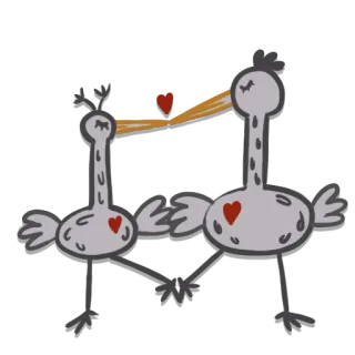 😘 struzzo, uccelli, amore, cuore, carino, animale, cartone animato telegram sticker