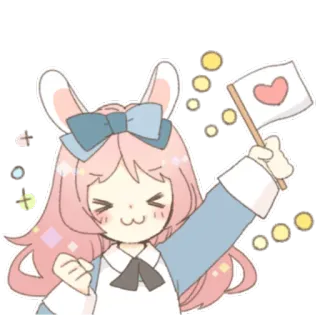 🎌 зайчик, кролик, милый, каваий, аниме, сердце, флаг, розовый telegram sticker