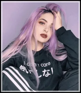 🍂 I don't care 気にしない woman, purple hair, fashion, sweater, japanese telegram sticker