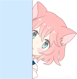 👀 ragazza anime, orecchie da gatto, carina, capelli rosa, sbirciando, kawaii, cartone animato telegram sticker
