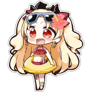🏖 Chibi, Style anime, Été, Maillot de bain, Fleur, Mignon, Dessin animé telegram sticker