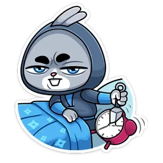 ⏰ coniglio, sveglia, arrabbiato, letto, assonnato, cartone animato, personaggio whatsapp sticker