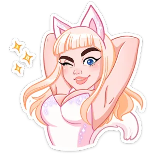 😉 женщина, кот, уши, подмигивание, блондинка, блестки whatsapp sticker