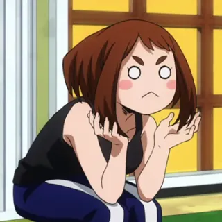 🎒 Ochaco Uraraka My Hero Academia anime, cartoon, ochaco uraraka, my hero academia, confused, funny, expression telegram sticker