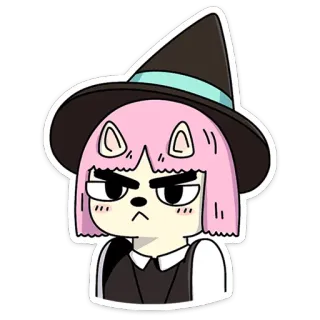 😈 sorcière, dessin animé, en colère, chat, rose, chapeau, magie telegram sticker