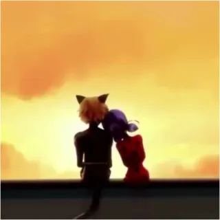 🌆 Ladybug and Cat Noir Miraculous: Tales of Ladybug & Cat Noir 卡通, 浪漫, 日落, 情侣, 瓢虫少女, 黑猫诺儿, 瓢虫雷迪 whatsapp sticker