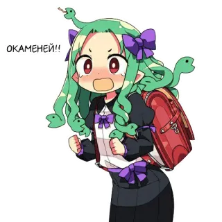 💚 ОКАМЕНЕЙ!! anime, girl, snakes, russian, petrified, surprised telegram sticker