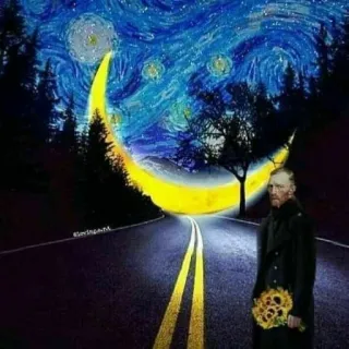 🌙 Vincent van Gogh Sternennacht, Van Gogh, Kunst, Gemälde, Mond, Straße, Sonnenblume telegram sticker