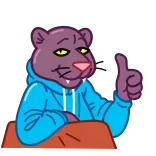 👍 animal, pantera, desenho animado, antropomórfico, polegar para cima, moletom com capuz telegram sticker