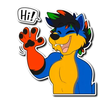 👋 Hi! Furry, Anthropomorph, Cartoon, Tier, Charakter, Gruß, Winken telegram sticker