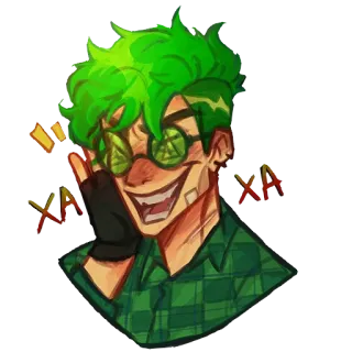 🤓 XA XA cartoon, character, green hair, glasses, smile telegram sticker