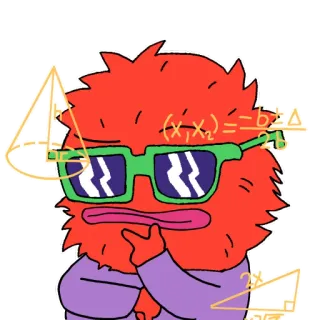 🧠 (x1, x2) = -b +/- Δ / 2a potwór, matematyka, równania, okulary, myślenie, geometria, kreskówka telegram sticker