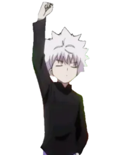 💪 Killua Zoldyck Hunter x Hunter アニメ, キルア, Hunter x Hunter, 拳, 拳を上げる telegram sticker