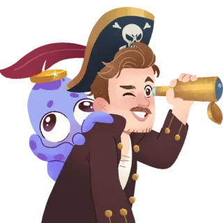 🐙 bajak laut, laut, petualangan, monster, kartun, karakter, harta karun, eksplorasi whatsapp sticker