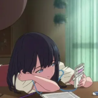 🍣 anime, chica, aburrida, música, escuela, dibujos animados, arte digital whatsapp sticker