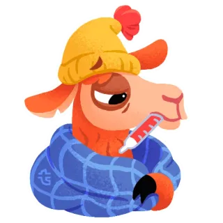 🥵 llama, sakit, termometer, pilek, flu, binatang, kartun telegram sticker
