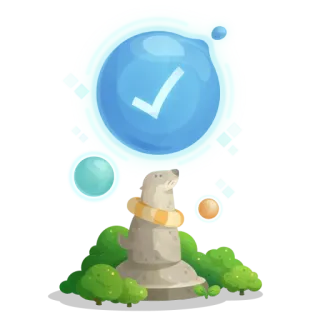 🦭 seal, statue, check mark, blue, circle, garden, success, art telegram sticker