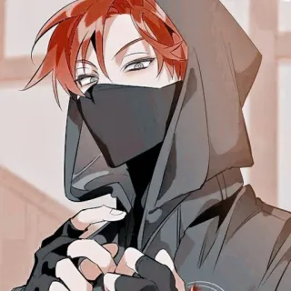 😂 Anime, cheveux roux, capuche, masqué, gants, Manga whatsapp sticker