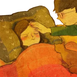 😷 болен, болезнь, жар, забота, пара, любовь, кот telegram sticker