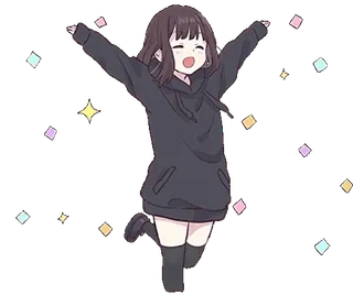 🎉 Anime Mädchen, Funkeln, Fröhlich, Süß, Cartoon whatsapp sticker