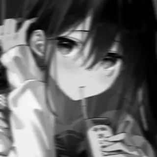 📓 Anime, Mädchen, Trinken, Süß, Schwarzweiß telegram sticker