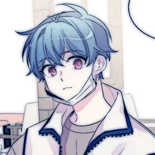 🤖 anime, cartoon, personage, man, blauw haar, paarse ogen telegram sticker