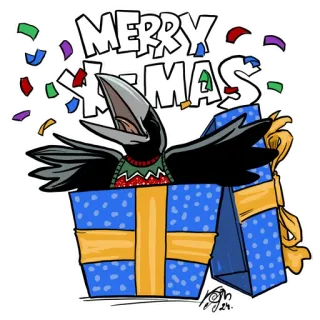 🎄 MERRY X-MAS Weihnachten, Krähe, Geschenk, Feiertag, Feier whatsapp sticker