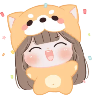 😼 fofo, kawaii, desenho animado, menina, fantasia de cachorro, celebração telegram sticker
