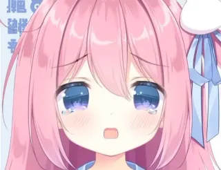 😞 Anime, Lindo, Llorando, Pelo rosa, Ojos azules whatsapp sticker