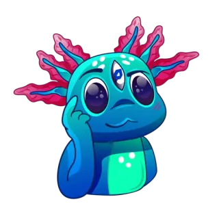 😏 อ็อกโซล็อต, น่ารัก, การ์ตูน, สัตว์ประหลาด, สามตา, กำลังคิด, น่าเอ็นดู telegram sticker