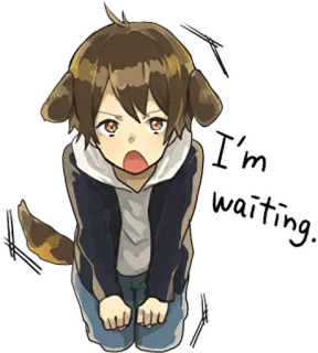 🕐 I'm waiting. Anime, Menunggu, Telinga anjing, Imut, Anak laki-laki telegram sticker