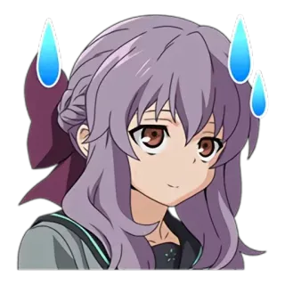 😓 Shinoa Hiiragi Seraph of the End Anime, Meisje, Zweet, Gezichtsuitdrukking, Shinoa Hiiragi, Seraph of the End, paars haar whatsapp sticker