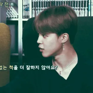 🌑 Jimin 없는 척을 더 잘하지 않아요? Korean, person, Jimin, idol, kpop whatsapp sticker