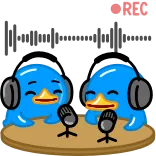 🎙 Dibujos animados, Azul, Micrófono, Auriculares, Podcast, Lindo telegram sticker