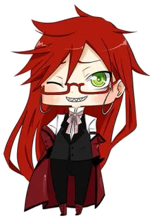 😉 Grell Sutcliff Black Butler аниме, манга, жнец, каваий, чиби, рыжие волосы telegram sticker