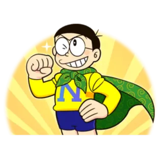 😁 Nobita Nobi Doraemon Нобита, Дораэмон, Аниме, Мультфильм, Супергерой, Героический, Персонаж, Желтый telegram sticker