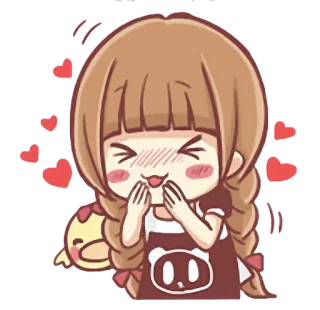 😆 kawaii, süß, Cartoon, Mädchen, Herzen, fröhlich telegram sticker