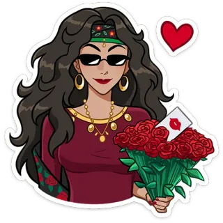 ❤ woman, flowers, love, red roses, greeting card, valentine's day telegram sticker